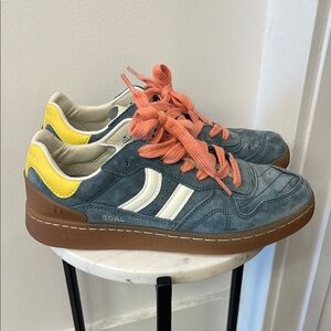 Oliver Cabell Blue Sneakers with Orange Laces